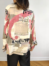 Load image into Gallery viewer, The Peach Cream Pattern Blouse | Vintage viscose pink white print shirt women M
