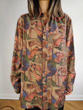 Load image into Gallery viewer, The Silk Brown Orange Art Pattern Shirt | Vintage 90s pure silk long sleeve crazy abstract print unisex men M
