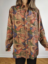 Load image into Gallery viewer, The Silk Brown Orange Art Pattern Shirt | Vintage 90s pure silk long sleeve crazy abstract print unisex men M
