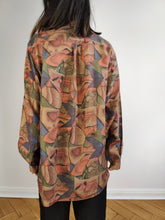 Load image into Gallery viewer, The Silk Brown Orange Art Pattern Shirt | Vintage 90s pure silk long sleeve crazy abstract print unisex men M
