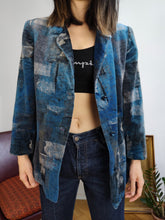 Load image into Gallery viewer, Vintage velvet blue print pattern blazer jacket women S
