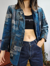 Load image into Gallery viewer, Vintage velvet blue print pattern blazer jacket women S
