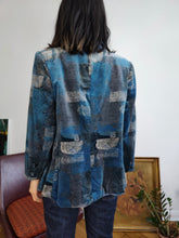 Load image into Gallery viewer, Vintage velvet blue print pattern blazer jacket women S

