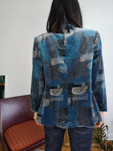 Load image into Gallery viewer, Vintage velvet blue print pattern blazer jacket women S
