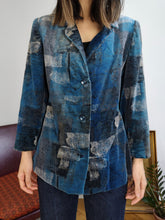 Load image into Gallery viewer, Vintage velvet blue print pattern blazer jacket women S
