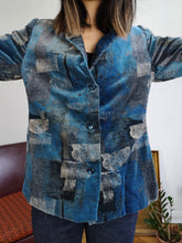 Load image into Gallery viewer, Vintage velvet blue print pattern blazer jacket women S
