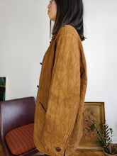 Load image into Gallery viewer, Vintage genuine leather tan brown quilted coat jacket fall winter lined women S-M
