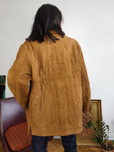 Load image into Gallery viewer, Vintage genuine leather tan brown quilted coat jacket fall winter lined women S-M
