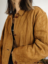 Load image into Gallery viewer, Vintage genuine leather tan brown quilted coat jacket fall winter lined women S-M
