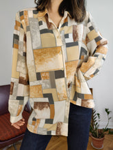 Load image into Gallery viewer, Vintage blouse beige cream squares print pattern Biaggini women M
