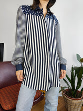 Load image into Gallery viewer, Vintage blouse white blue stripe pattern Primavera women M-L
