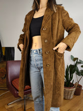 Load image into Gallery viewer, Vintage genuine suede leather brown midi long trench coat jacket Windsor made in England women XS-S
