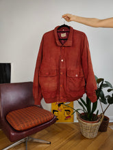 Load image into Gallery viewer, Vintage red genuine suede leather bomber jacket oversized unisex men L-XL
