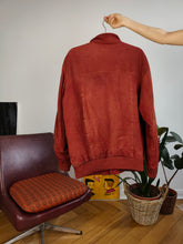 Load image into Gallery viewer, Vintage red genuine suede leather bomber jacket oversized unisex men L-XL
