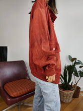 Load image into Gallery viewer, Vintage red genuine suede leather bomber jacket oversized unisex men L-XL
