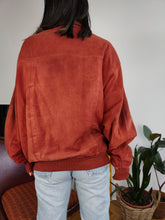 Load image into Gallery viewer, Vintage red genuine suede leather bomber jacket oversized unisex men L-XL
