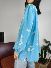 Load image into Gallery viewer, Vintage silk blouse blue sky print pattern shirt Madeleine women M

