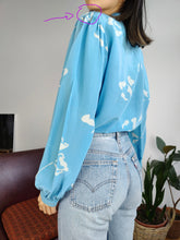 Load image into Gallery viewer, Vintage silk blouse blue sky print pattern shirt Madeleine women M
