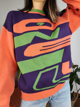Load image into Gallery viewer, Vintage 90s RARE O&#39;Neill wool mix knit sweater orange green purple fall winter knitted pullover jumper unisex S-M
