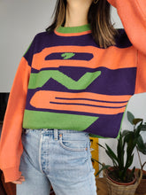 Load image into Gallery viewer, Vintage 90s RARE O&#39;Neill wool mix knit sweater orange green purple fall winter knitted pullover jumper unisex S-M
