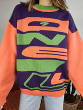Load image into Gallery viewer, Vintage 90s RARE O&#39;Neill wool mix knit sweater orange green purple fall winter knitted pullover jumper unisex S-M
