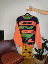 Load image into Gallery viewer, Vintage 90s RARE O&#39;Neill wool mix knit sweater orange green purple fall winter knitted pullover jumper unisex S-M
