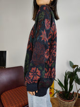 Load image into Gallery viewer, Vintage alpaca wool mix knit sweater blue pink floral pattern fall winter knitted pullover jumper unisex L
