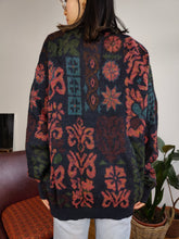 Load image into Gallery viewer, Vintage alpaca wool mix knit sweater blue pink floral pattern fall winter knitted pullover jumper unisex L
