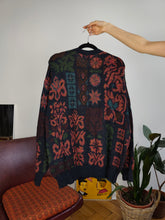 Load image into Gallery viewer, Vintage alpaca wool mix knit sweater blue pink floral pattern fall winter knitted pullover jumper unisex L
