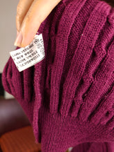 Load image into Gallery viewer, Vintage 100% wool cable knit sweater purple burgundy plain fall winter knitted pullover jumper turtle neck M
