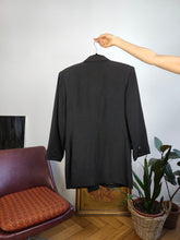 Lade das Bild in den Galerie-Viewer, Vintage Leinen Blazer Jacke Leinen schwarz Dreieck Knöpfe Damen EU36 S

