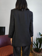 Lade das Bild in den Galerie-Viewer, Vintage Leinen Blazer Jacke Leinen schwarz Dreieck Knöpfe Damen EU36 S
