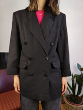 Load image into Gallery viewer, Vintage linen blazer jacket linen black triangle buttons women EU36 S
