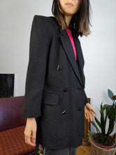 Load image into Gallery viewer, Vintage linen blazer jacket linen black triangle buttons women EU36 S
