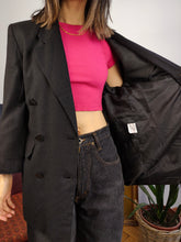 Load image into Gallery viewer, Vintage linen blazer jacket linen black triangle buttons women EU36 S
