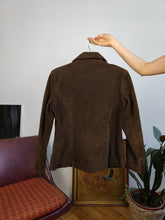 Load image into Gallery viewer, Vintage 90s genuine suede leather jacket brown La Croix light short crop fitted women S
