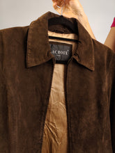 Load image into Gallery viewer, Vintage 90s genuine suede leather jacket brown La Croix light short crop fitted women S
