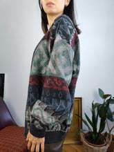 Load image into Gallery viewer, Vintage alpaca mohair wool blend cardigan blue grey knit knitted pattern warm sweater jumper jacket Gatsby M
