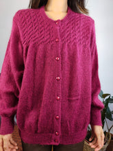 Load image into Gallery viewer, Vintage kid mohair wool cardigan pink magenta knit knitted sweater jumper women M
