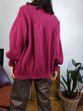 Load image into Gallery viewer, Vintage kid mohair wool cardigan pink magenta knit knitted sweater jumper women M
