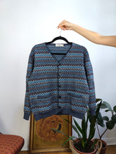 Load image into Gallery viewer, Vintage Missoni Sport wool blend cardigan blue zig zag pattern knit knitted warm sweater jumper jacket designer S
