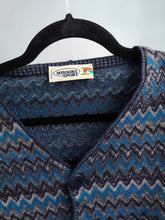 Load image into Gallery viewer, Vintage Missoni Sport wool blend cardigan blue zig zag pattern knit knitted warm sweater jumper jacket designer S
