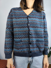 Load image into Gallery viewer, Vintage Missoni Sport wool blend cardigan blue zig zag pattern knit knitted warm sweater jumper jacket designer S
