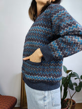 Load image into Gallery viewer, Vintage Missoni Sport wool blend cardigan blue zig zag pattern knit knitted warm sweater jumper jacket designer S
