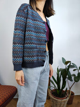 Load image into Gallery viewer, Vintage Missoni Sport wool blend cardigan blue zig zag pattern knit knitted warm sweater jumper jacket designer S

