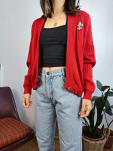 Load image into Gallery viewer, Vintage Les Copains 100% wool designer knit cardigan jacket red knitted sweater jumper S
