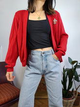Load image into Gallery viewer, Vintage Les Copains 100% wool designer knit cardigan jacket red knitted sweater jumper S
