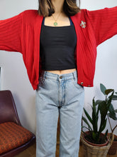 Load image into Gallery viewer, Vintage Les Copains 100% wool designer knit cardigan jacket red knitted sweater jumper S
