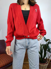Load image into Gallery viewer, Vintage Les Copains 100% wool designer knit cardigan jacket red knitted sweater jumper S
