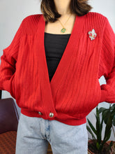 Load image into Gallery viewer, Vintage Les Copains 100% wool designer knit cardigan jacket red knitted sweater jumper S
